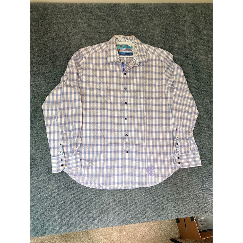 Robert Graham Mens Plaid‎ Button Down Shirt Blue White Pink  No Size Tag Size XL